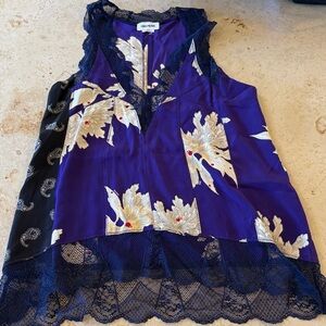 Zadig & Voltaire Purple and Black Floral Lace Blouse